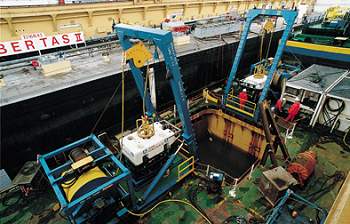  Smit Pioneer moonpool with 2 of the ROVs being used for the salvage.